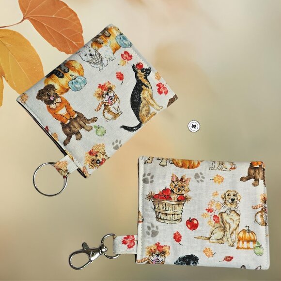 Mini Bag Charm Card Wallet | Attachable Keyring Pouch | Handmade Autumn Paws Dog - Picture 7 of 7